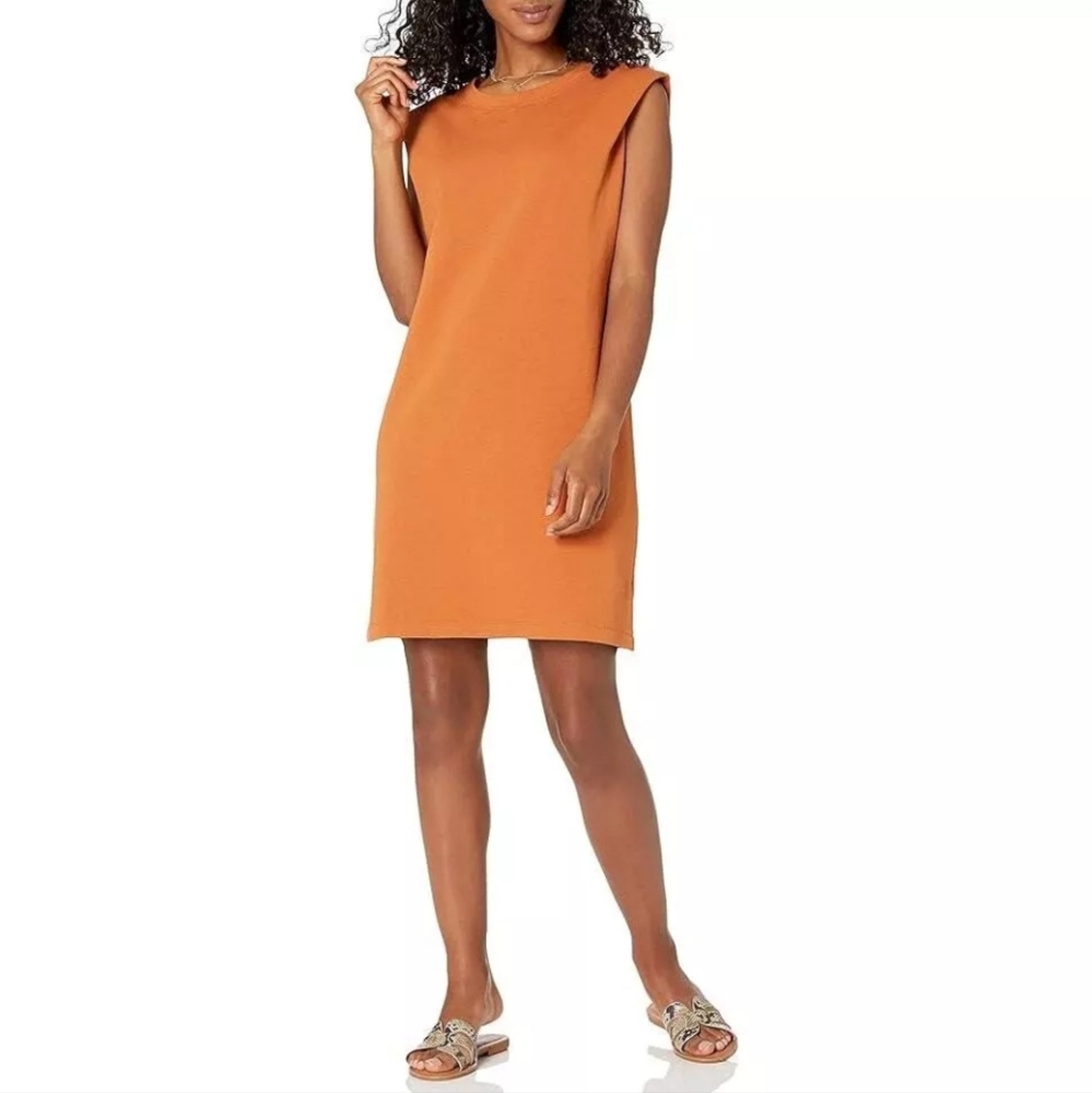 The Drop Mariana Strong-Shoulder Mini Dress Adobe
